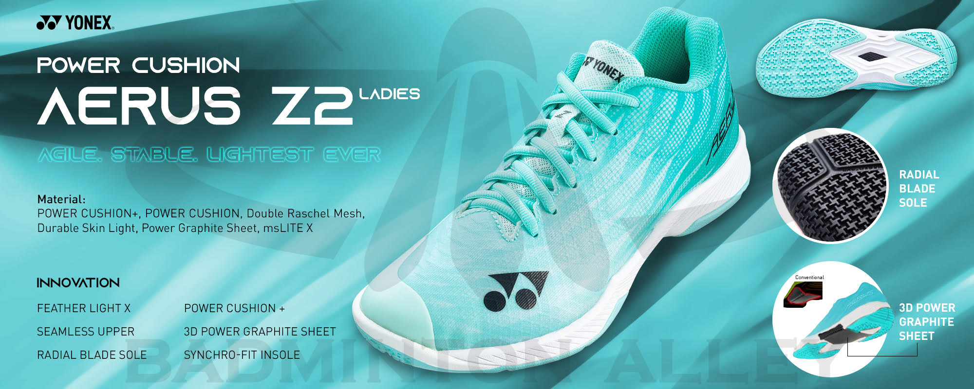 Yonex Power Cushion Aerus Z2 LX Limited Edition Mint Women Badminton Shoes