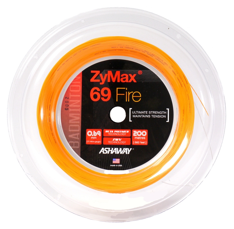 Ashaway ZyMax 69 Fire (0.69mm) 200m/660ft Badminton String Reel